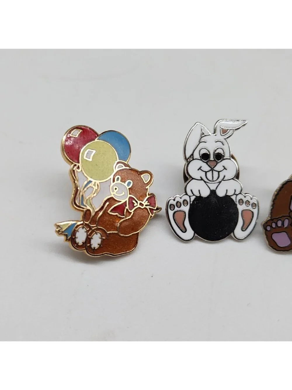 Vintage Animal Lapel Pins Bunny Rabbits & Bears Enamel Gold-Plated Backings - Picture 2 of 6